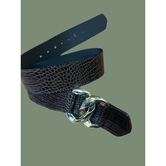 ZARA Belt, Dark Brown, Gator Textured, Gold Buckle| 36” - Picture 1 of 10